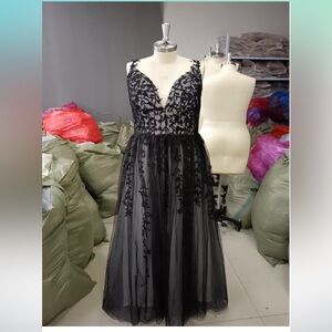 Custom made ivory & black wedding dress